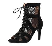 Ceciloroda Donna Heeled Burju Danza Scarpe Peep Toe Mesh Stivaletti Stiletto Gladiatore Sandali Comfy Dressy Sandali Ballrrom Cordoncino Black Size 46
