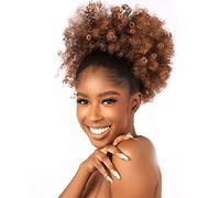 CECINILL Afro Puff Kinky Curly Extension Ponytail for Black Women Synthetic Short Afro Kinkys Curly Afro Bun Extension Hairpieces Updo Hair Extensions with Two Clips (T30#)