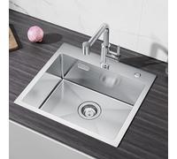 CECIPA 50x45 cm Lavello in Acciaio Inox, Lavello Cucina 1 Vasca per Mobile di 50cm e Oltre, Lavandino Cucina 1 Vasca con Troppopieno e Sifone