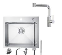 CECIPA 50x45CM Lavello Cucina 1 Vasca in Acciaio Inox con Rubinetto Lavello Cucina Doccetta Estraibile