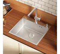 CECIPA 54x49 cm Lavello Cucina in Acciaio Inox con Dispenser Sapone e Foro, Lavandino Cucina 1 Vasca per Mobile da 60cm, Lavelli da Incasso o Banco con Sifone e Scarico