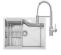 CECIPA 60x45 cm Lavello con Arco Rubinetto Cucina Molla, Lavandino Cucina 1 Vasca in Acciaio Inox per Mobile da 60cm