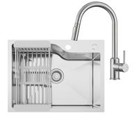 CECIPA 60x45 cm Lavello con Arco Rubinetto Estraibile Cucina, Lavandino Cucina 1 Vasca in Acciaio Inox per Mobile da 60cm