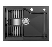 CECIPA 60x45 cm Lavello Nero 1 Vasca in Acciaio Inox con Foro per rubinetto, Lavandino Cucina 1 Vasca per Mobile da 60cm, Lavello Cucina Nero da Incasso o Banco con Sifone e Scarico