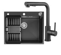 CECIPA 60x49 cm Lavello Nero 1 Vasca con L Rubinetto Cucina Estraibile