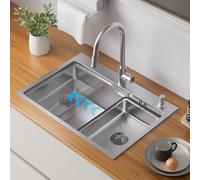 CECIPA 68x48 cm Lavello Cucina 1 Vasca con Dispenser Sapone, Lavandino Cucina con Vasca Mobile, Lavello in Acciaio Inox 304 per Mobile di lunghezza 70cm, con Sifone e Scarico