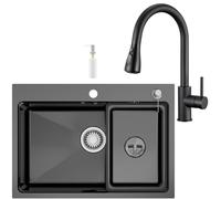 CECIPA 68x48 cm Lavello Nero con Arco Rubinetto Cucina Estraibile