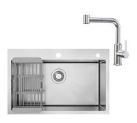 CECIPA 70 x 45 CM Lavello Cucina 1 Vasca Acciaio Inox con Rubinetto Cucina Doccetta Estraibile, Grande Lavandino Cucina multifunzione con Gocciolatoio