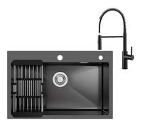 CECIPA 70 x 45 CM Lavello Cucina Nero Grigio Acciaio Inox Con Miscelatore Molla, Grande Lavandino Multifunzione Con Gocciolatoio