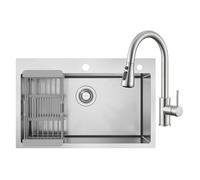 CECIPA 70x45 cm Lavello Cucina con Arco Rubinetto Cucina Estraibile, Lavandino Cucina 1 Vasca in Acciaio Inox con cestello scolapiatti, per Mobile da 70cm