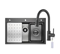 CECIPA 70x45 cm Lavello Cucina Nero Acciaio Inox con Arco Rubinetto Molla