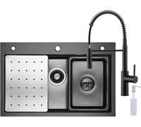 CECIPA 70x45 cm Lavello Cucina Nero Acciaio Inox con Arco Rubinetto Molla