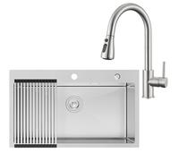 CECIPA 75x45 cm Lavello Acciaio con Arco Rubinetto Cucina Estraibile, Lavandino Cucina 1 Vasca Inox per Mobile da 80cm, con Sifone e Scarico