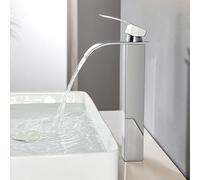 CECIPA Alto Rubinetto Bagno Lavabo Cromo a Cascata, Miscelatore Lavabo Bagno, Miscelatore per Bagno in Ottone e Acciaio Inox, altezza del beccuccio 245 mm