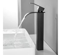 CECIPA Alto Rubinetto Bagno Lavabo Nero a Cascata, Miscelatore Lavabo Bagno, Miscelatore per Bagno in Ottone e Acciaio Inox, altezza del beccuccio 245 mm