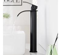 CECIPA Alto Rubinetto Bagno Lavabo Nero a Cascata, Miscelatore Lavabo Bagno Nero con Becco Altezza 24,5cm, Rubinetto Lavandino Alto in Acciaio Inox 304