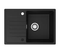 CECIPA Lavandino Cucina Nero 65x45 cm, Lavello Cucina 1 Vasca con Gocciolatoio per Mobile di lunghezza 45cm, Lavello Nero in Granito con 80% Sabbia di Quarzo, Troppopieno e Sifone