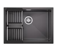 CECIPA Lavandino Cucina Nero Antracite 60 x 44 cm, Lavello Cucina 1 vasca da Incasso, Lavabo Cucina con Colino Cestello Estensibile, Lavello in Acciaio Inox con Sifone e troppopieno