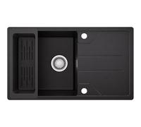 CECIPA Lavandino Nero 78 x 45 cm, Lavello Cucina in Granito con Cestello, Lavello da Cucina con Installazione Reversibile, Incluso Sifone e Gruppo di Scarico e Trabocco