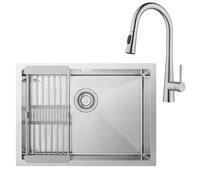 CECIPA Lavello Cucina 1 vasca 60 x 44 cm + Rubinetto Cucina con Doccetta Estraibile, Lavello in Acciaio Inox da Incasso, Lavandino Cucina con Colino Cestello Estensibile, Sifone e troppopieno