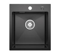 CECIPA Lavello Cucina 1 Vasca, Lavandino Cucina 40 x 45cm, Lavello Nero Antracite con Sifone, Lavello in Acciaio Inox quadrato, Lavabo cucina Piccolo Montaggio Incasso o Superiore, no Dispenser Sapone