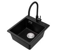CECIPA Lavello da cucina con rubinetto, 40 x 45 cm, flessibile, con 2 tipi di getto, lavello da cucina, lavello nero, lavello da cucina, rettangolare, lavello in granito, nero, set di lavello da