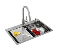 CECIPA Lavello da Cucina con Rubinetto Allungabile, 70 x 45 cm Lavello Cucina 1 Vasca con Dispenser Sapone, Lavandino Cucina con Vasca Mobile e Tagliere