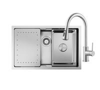 CECIPA Lavello da cucina, da 70 x 45 cm, con rubinetto estraibile, in acciaio inox, incl. sifone, lavello interno di ricambio e tagliere
