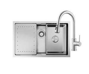 CECIPA Lavello da cucina, da 70 x 45 cm, con rubinetto estraibile, in acciaio inox, incl. sifone, lavello interno di ricambio e tagliere