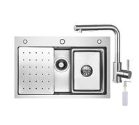 CECIPA Lavello da cucina, da 70 x 45 cm, con rubinetto estraibile X203S, in acciaio inox, incl. dispenser di sapone e sifone, lavello interno di ricambio e tagliere