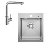 CECIPA Lavello da cucina in acciaio inox 40 x 45 cm + rubinetto da cucina allungabile, set completo lavello rettangolare da incasso piccolo per mobile da 40 cm, colore argento