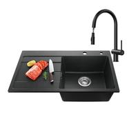 CECIPA Lavello da cucina in granito 78 x 45 cm con rubinetto da cucina con doccetta, lavello da cucina in granito, lavello da cucina per mobili base larghi 45 cm, lavandino da cucina incluso sifone
