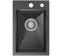 CECIPA Lavello da cucina nero antracite 30 x 45 cm, lavello da cucina in acciaio inox 201, rettangolare, con sifone, lavabo da cucina con 2 fori per rubinetto, 1 lavello da incasso