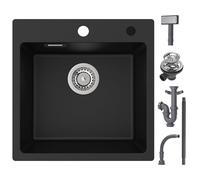 CECIPA Lavello da cucina rettangolare da 45 x 45 cm, in granito, nero, con 2 fori