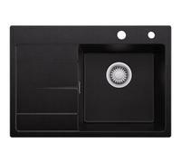 CECIPA Lavello nero 65 x 45 cm, lavello da cucina in granito con scolapiatti, lavello da cucina per armadi da 40 cm di larghezza, lavabo da incasso con sifone e scarico e troppopieno, colore: nero