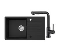 CECIPA Lavello nero 78 x 45 cm con rubinetto da cucina X203B, lavabo da cucina con installazione reversibile, 1 lavandino da cucina con scarico e troppopieno, da incasso a partire da 60 cm di
