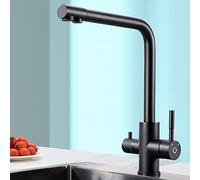 CECIPA PURE-B Rubinetto da cucina a 3 vie, Miscelatore per lavello con due uscite d'acqua: acqua filtrata e acqua calda/fredda - Becco orientabile a 360° in acciaio inossidabile 304, nero