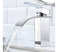CECIPA Rubinetto Bagno Cascata, Miscelatore Lavabo con Valvola in Ceramica, Monocomando con Regolazione a Caldo e Freddo, Ottone, Finitura Cromata