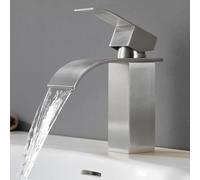 CECIPA Rubinetto Bagno Lavabo a Cascata, Miscelatore Lavabo Bagno, Miscelatore per Bagno in Ottone e Acciaio Inox, altezza del beccuccio 85 mm, Finitura Spazzolata