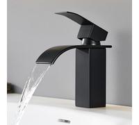 CECIPA Rubinetto Bagno Lavabo Nero a Cascata, Miscelatore Lavabo Bagno, Miscelatore per Bagno in Ottone e Acciaio Inox, altezza del beccuccio 85 mm