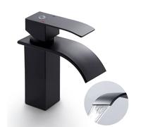 CECIPA Miscelatore per lavabo, colore: nero, cascata, rubinetto per lavabo, nero, cascata con becco, altezza 84 mm, rubinetto da bagno, colore: nero