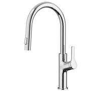 CECIPA Rubinetto Cucina con Doccetta Estraibile, Arco Alto Miscelatore Cucina Estraibile con 2 Getto, Rubinetto Lavello Girevole a 360°, Miscelatore a Leva Singola, in Lega Zinco, Cromo