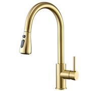 CECIPA Rubinetto Cucina con Doccetta Estraibile, Miscelatore Cucina Oro con 2 Modalità, Rubinetto Estraibile di 40CM in Acciaio Inox, Miscelatore Girevole a 360°, Dorato Spazzolato