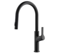 CECIPA Rubinetto Cucina Nero con 2 Getto, Arco Alto Miscelatore Cucina con Doccetta Estraibile, Rubinetto Lavello Girevole a 360°, Miscelatore a Leva Singola, in Lega Zinco, Nero