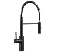 CECIPA Rubinetto Cucina Nero con Molla e 2 Tipi di Getto, Arco Alto Miscelatore Cucina Nero con Doccetta Estraibile, Rubinetto Lavello a Girevole 360°, Miscelatore in Acciaio Inox