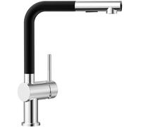 CECIPA Rubinetto Cucina, Rubinetteria Estraibile con due Tipi di Getto, Miscelatore Cucina con Leva Singola per Lavello, Girevole a 360°, Lega di Zinco, Nero-Cromo