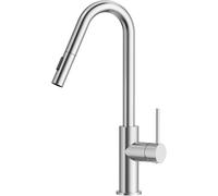 CECIPA Rubinetto da cucina ad alta pressione con doccetta estraibile, rubinetto a forma di V, in acciaio inox, miscelatore a due tipi di getto, girevole a 360°, in acciaio inox spazzolato