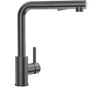 CECIPA, rubinetto da cucina estraibile, rubinetto da cucina ad alta pressione con doccia, miscelatore da cucina con 2 tipi di getto, monocomando, girevole a 360°, colore grigio e nero