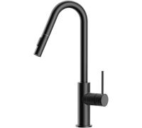 CECIPA Rubinetto da cucina nero, ad alta pressione con doccetta estraibile, rubinetto a forma di V, in acciaio inox, con due tipi di getto, girevole a 360°