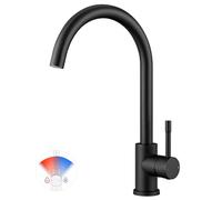 CECIPA Rubinetto da cucina nero girevole a 360°, rubinetto da cucina ad alta pressione, nero, miscelatore da cucina con arco alto, rubinetto monocomando, in acciaio inox, attacco G3/8